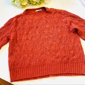 Mango open knit sweater rust orange 3/4 sleeve S